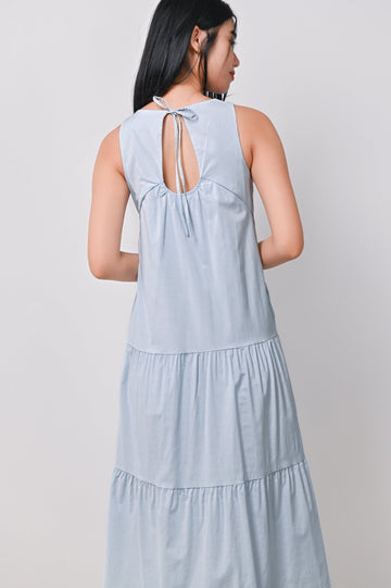 AWE Dresses DELLYN V-NECK TIERED DRESS IN BLUE