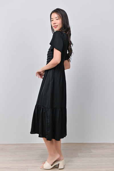 AWE Dresses EUNBI PLEAT-DETAIL DRESS IN BLACK