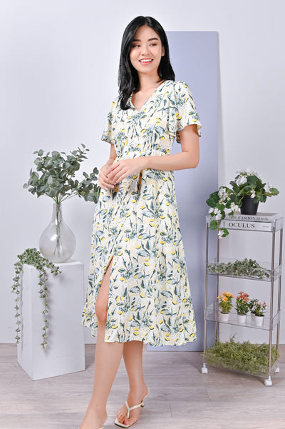 AWE Dresses HUI FLORAL BUTTON DRESS IN CREAM