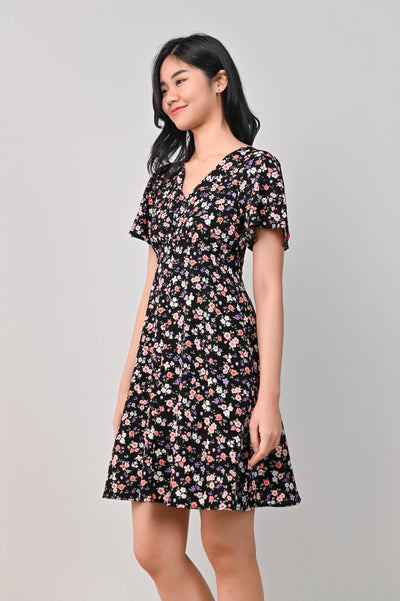 AWE Dresses JOULANI FLORAL BUTTON DRESS IN BLACK