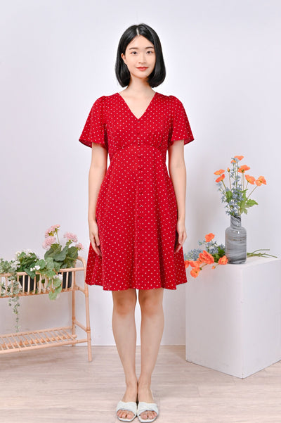 AWE Dresses JOULU BUTTON DRESS IN RED POLKA