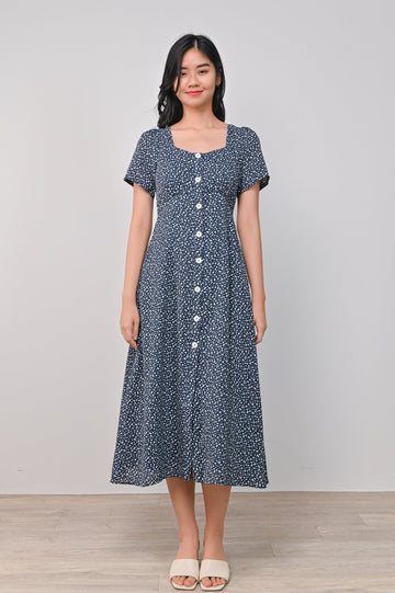 AWE Dresses KLEALY BUTTON DRESS IN BLUE FLORAL