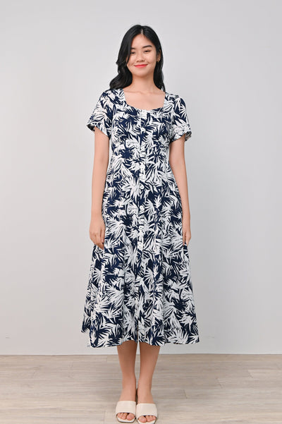 AWE Dresses KLEALY BUTTON DRESS IN NAVY ABSTRACT