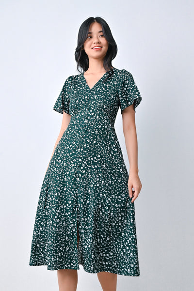 AWE Dresses LEONA FLORAL BUTTON DRESS IN GREEN