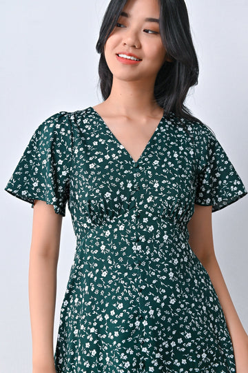 AWE Dresses LEONA FLORAL BUTTON DRESS IN GREEN