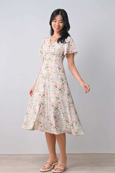 AWE Dresses LEONA FLORAL BUTTON DRESS IN PINK