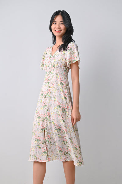AWE Dresses LEONA FLORAL BUTTON DRESS IN PINK