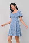 AWE Dresses LIANN FLORAL RUCHED DRESS IN BLUE