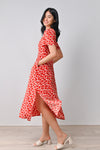 AWE Dresses MARA FLORAL SQUARE-NECK DRESS IN RED