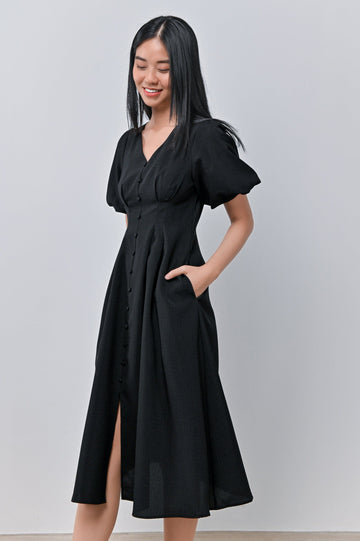 AWE Dresses MIYOUNG PUFF-SLEEVES DRESS IN BLACK