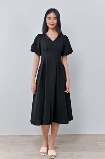 AWE Dresses MIYOUNG PUFF-SLEEVES DRESS IN BLACK