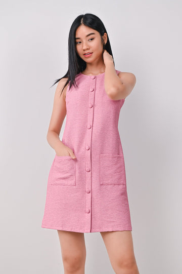 AWE Dresses QUINA BUTTON SHIFT DRESS IN PINK