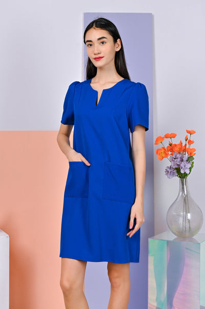 AWE Dresses RAYNA PATCH POCKET DRESS IN BLUE