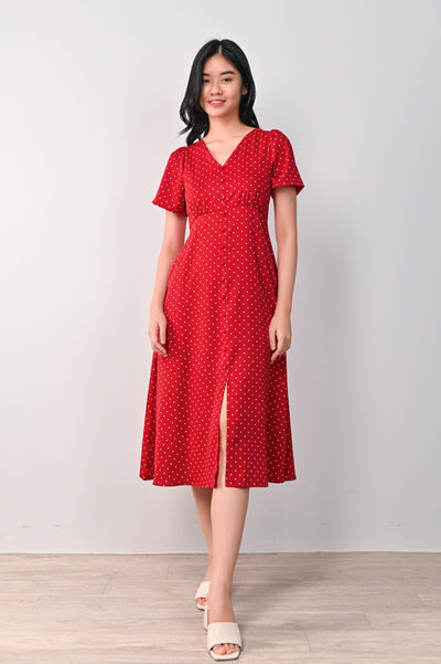 AWE Dresses SAMARA BUTTON DRESS IN RED POLKA