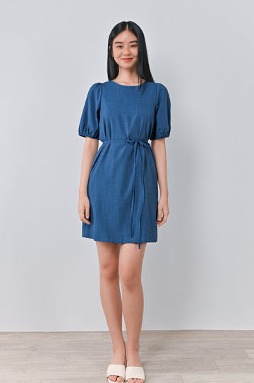 AWE Dresses SELA TEXTURED SHIFT DRESS IN STEEL BLUE