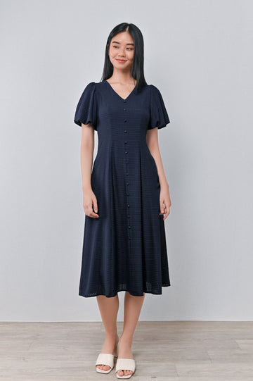 AWE Dresses SEO-AH SLEEVED BUTTON DRESS IN NAVY