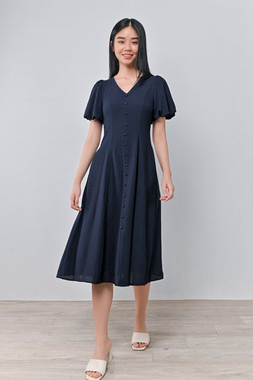 AWE Dresses SEO-AH SLEEVED BUTTON DRESS IN NAVY