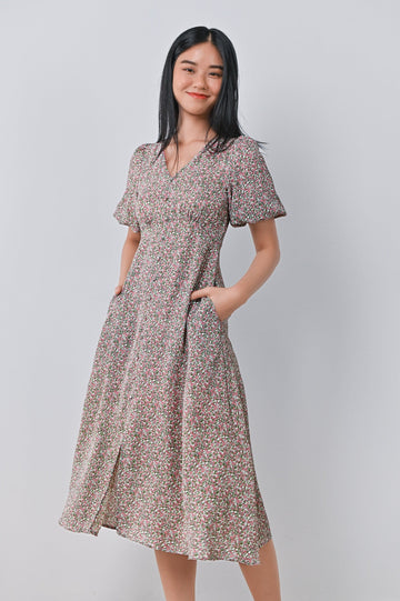 AWE Dresses SOLANA PUFF-SLEEVED DRESS IN PINK FLORAL