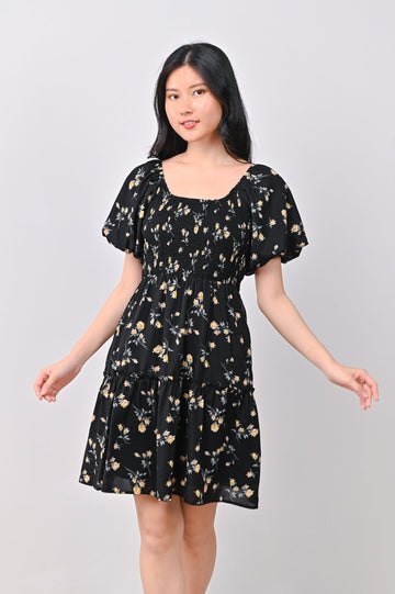 AWE Dresses VALENE SMOCKED DRESS IN BLACK