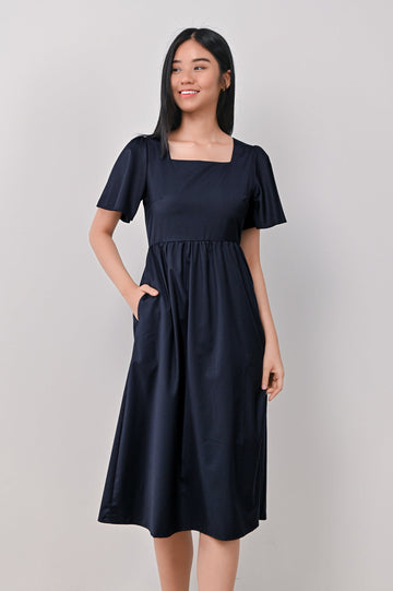 AWE Dresses VERITY SQUARE-NECK DRESS IN NAVY