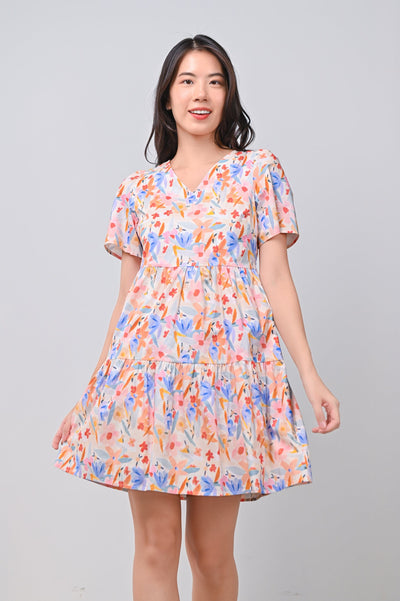 AWE Dresses YULE FLORAL BABYDOLL DRESS IN BLUE-ORANGE