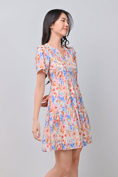 AWE Dresses YULE FLORAL BABYDOLL DRESS IN BLUE-ORANGE