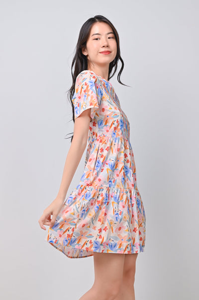 AWE Dresses YULE FLORAL BABYDOLL DRESS IN BLUE-ORANGE