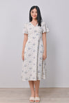 AWE Dresses YUNI FLORAL SLEEVED MIDI DRESS IN OFF-WHITE