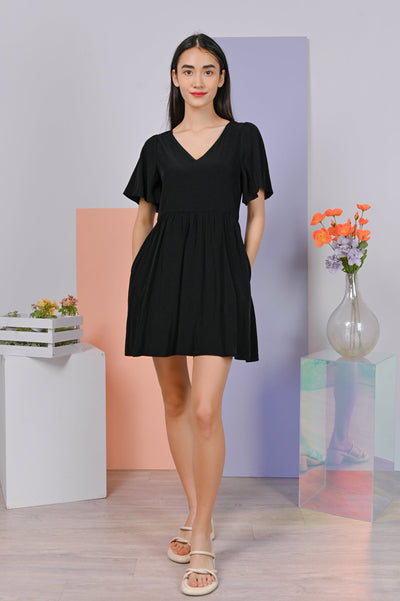 AWE One Piece COLLEEN V-NECK DRESS-ROMPER IN BLACK