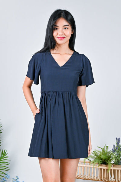 AWE One Piece COLLEEN V-NECK DRESS-ROMPER IN NAVY