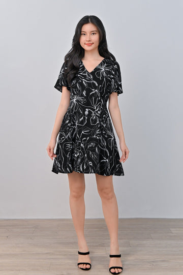 AWE One Piece GEJFUN ABSTRACT FLORAL DRESS-ROMPER IN BLACK