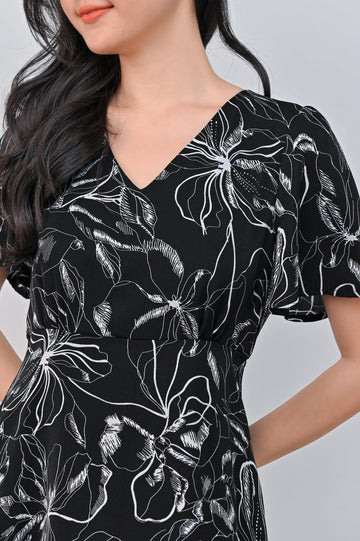 AWE One Piece GEJFUN ABSTRACT FLORAL DRESS-ROMPER IN BLACK