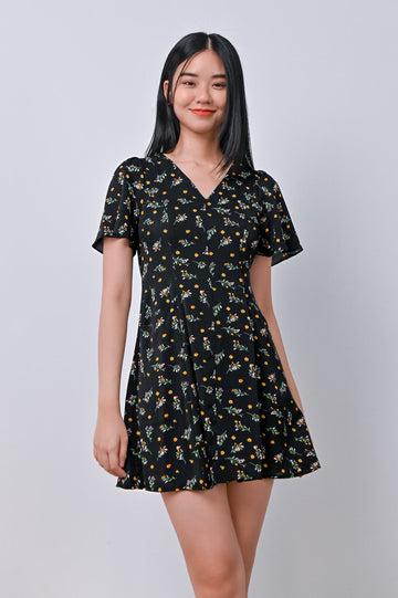 AWE One Piece ITSALLE V-NECK DRESS-ROMPER IN BLACK FLORAL