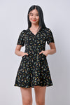 AWE One Piece ITSALLE V-NECK DRESS-ROMPER IN BLACK FLORAL