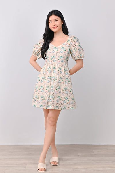 AWE One Piece JESSE EYELET DRESS-ROMPER IN BLUE FLORAL