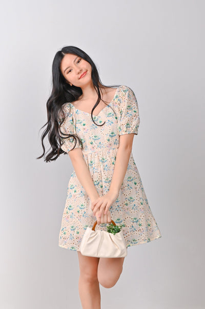 AWE One Piece JESSE EYELET DRESS-ROMPER IN BLUE FLORAL