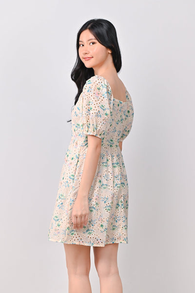 AWE One Piece JESSE EYELET DRESS-ROMPER IN BLUE FLORAL