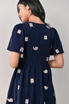 AWE One Piece LUCKY CAT EMB. DRESS-ROMPER IN NAVY