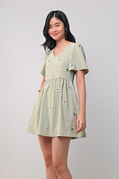 AWE One Piece MAHJONG V-NECK DRESS-ROMPER IN GREEN