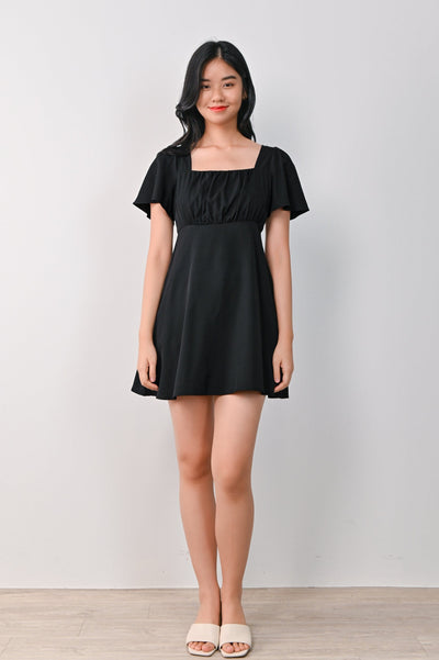 AWE One Piece MARENE RUCHED DRESS-ROMPER IN BLACK