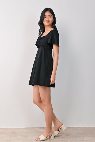 AWE One Piece MARENE RUCHED DRESS-ROMPER IN BLACK