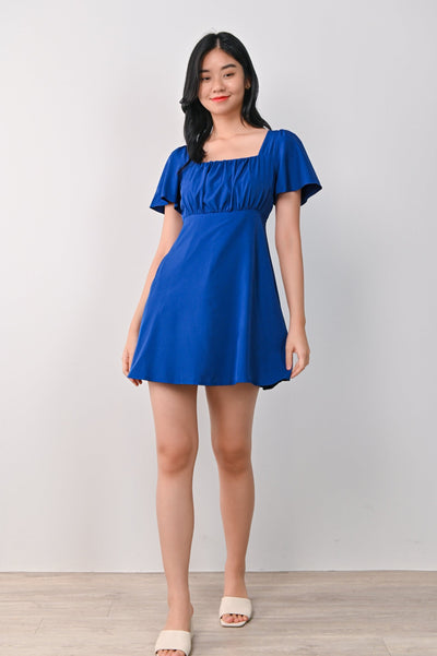 AWE One Piece MARENE RUCHED DRESS-ROMPER IN COBALT BLUE