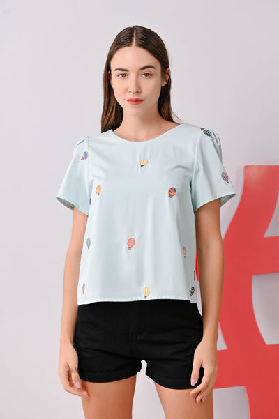 AWE Tops HOT AIR BALLOONS SLEEVED TOP IN MINT