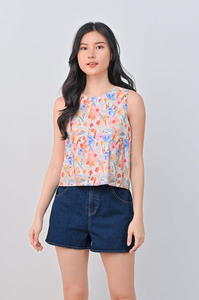 AWE Tops JUNI FLORAL BUTTON-BACK TOP IN PINK