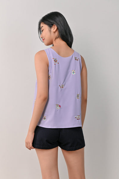 AWE Tops LUCKY CAT EMB. TWO-WAY TOP IN LILAC