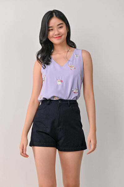AWE Tops LUCKY CAT EMB. TWO-WAY TOP IN LILAC