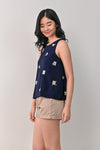 AWE Tops LUCKY CAT EMB. TWO-WAY TOP IN NAVY