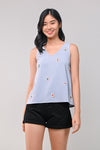 AWE Tops MAHJONG EMBROIDERY TWO-WAY TOP IN BLUE