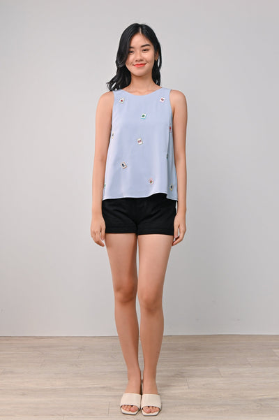 AWE Tops MAHJONG EMBROIDERY TWO-WAY TOP IN BLUE