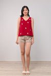 AWE Tops MAHJONG EMBROIDERY TWO-WAY TOP IN RED